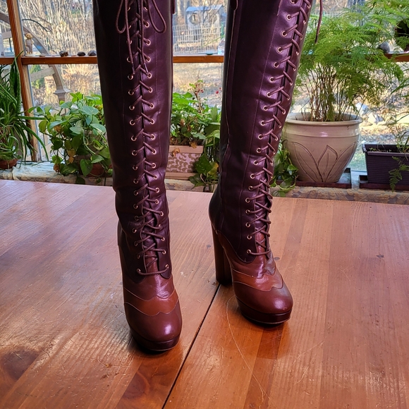 Bally Leather Platform Lace-Up Over the Knee Boots 7.5 - Picture 10 of 14